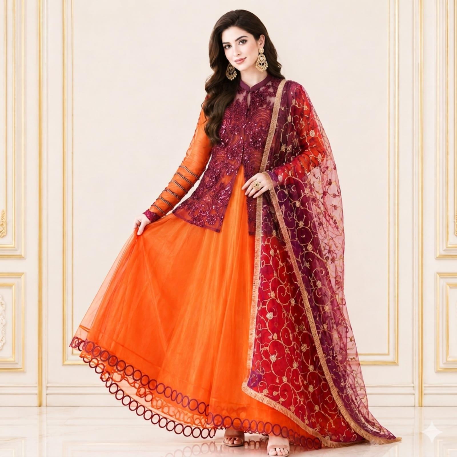 pakistani party dresses 2023 Orange Green Salwar Kameez For Pakistani Party Dresses XLARGE