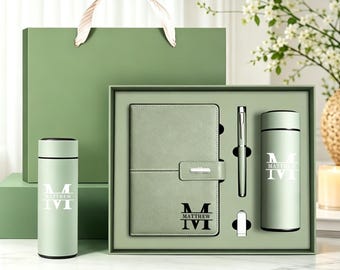 Quaderno con incisione personalizzata e penna, set di quaderni in pelle, regalo di ringraziamento di fine anno, penna abbinata, regali di laurea personalizzati, regalo per nuovo lavoro