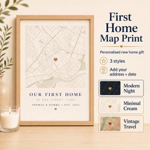 First Home Map Print, Personalised Housewarming Gift, Custom Address Map, New Home Wall Art, Moving Gift Digital Download
