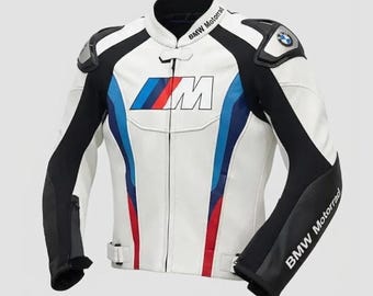 Chaqueta de cuero para motociclista BMW Motorrad Biker: protecciones CE, equipamiento para motociclistas, hecha a medida.