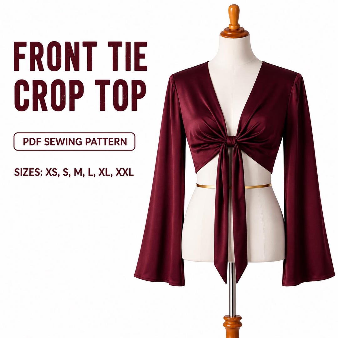 Crop Sewing Pattern Front Tie Top Pdf XS to XXL, Summer Crop Blouse ...