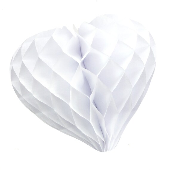 Wedding White Paper Honeycomb Heart Decoration 30cm 12" NEW Wedding White Paper Honeycomb Heart Decoration 30cm 12" NEW
