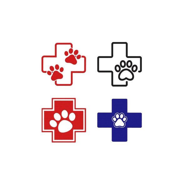 Veterinary Cat Dog Paw Embroidery, Doctor Nurse Medic Symbol Embroidery, Medical Caduceus Scrubs Pattern Files, 6 SizesDigital Download File