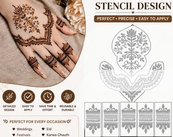 Indo Arabic Mehndi Stencil SVG | Floral Henna Tattoo Template (Digital Download)