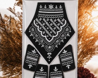 Floral Mehndi Henna Stencil Template, Back Hand Finger Design (SVG PNG)