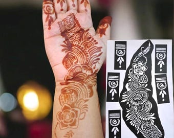 Indo Arabic Henna Stencil Bundle, Floral Mehndi Tattoo Designs (SVG, PNG)'