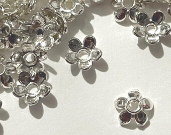 100 Silver Plated Quality Shiny Bright Silver Flower Spacers 5mm