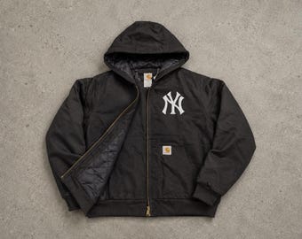 Veste Carhartt NY Yankees retravaillée, manteau workwear à capuche vintage Y2K, taille M