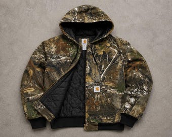 Veste à capuche doublée matelassée camouflage Realtree Carhartt | Manteau de chasse Workwear de l'an 2000 taille M