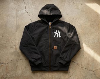 Carhartt NY Yankees Reworked Jacket, Vintage Workwear Mantel mit Kapuze Y2K Fashion, Größe M