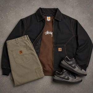 Vintage Style Carhartt Detroit Jacket: Black wash Canvas Workwear Coat