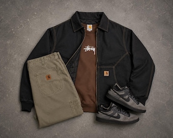 Vintage Style Carhartt Detroit Jacke: Schwarzer Canvas Arbeitsmantel