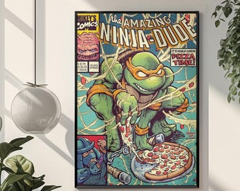 Ninja Turtles Comic Poster | Retro TMNT Superhelden Wand Kunst | Mutiger Vintage Ästhetischer Druck | Nostalgisches Comic Fan Geschenk & Zimmer Deko