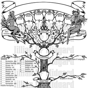 PDF-nedladdningsbar Jillian av Midgard Illustrerad D&D 5:e upplagan karaktärsbladpaket "Nature Edition"