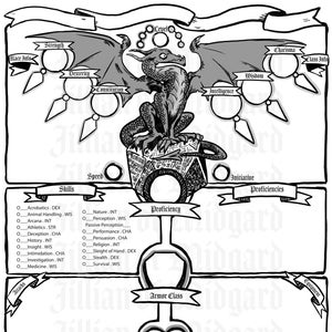 PDF downloadable Jillian of Midgard Illustrated D&D 5th ed Character Sheet Pack "Dragon Edition"