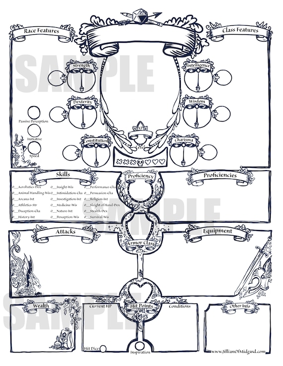  50 5e Character Sheet Printable l rs 