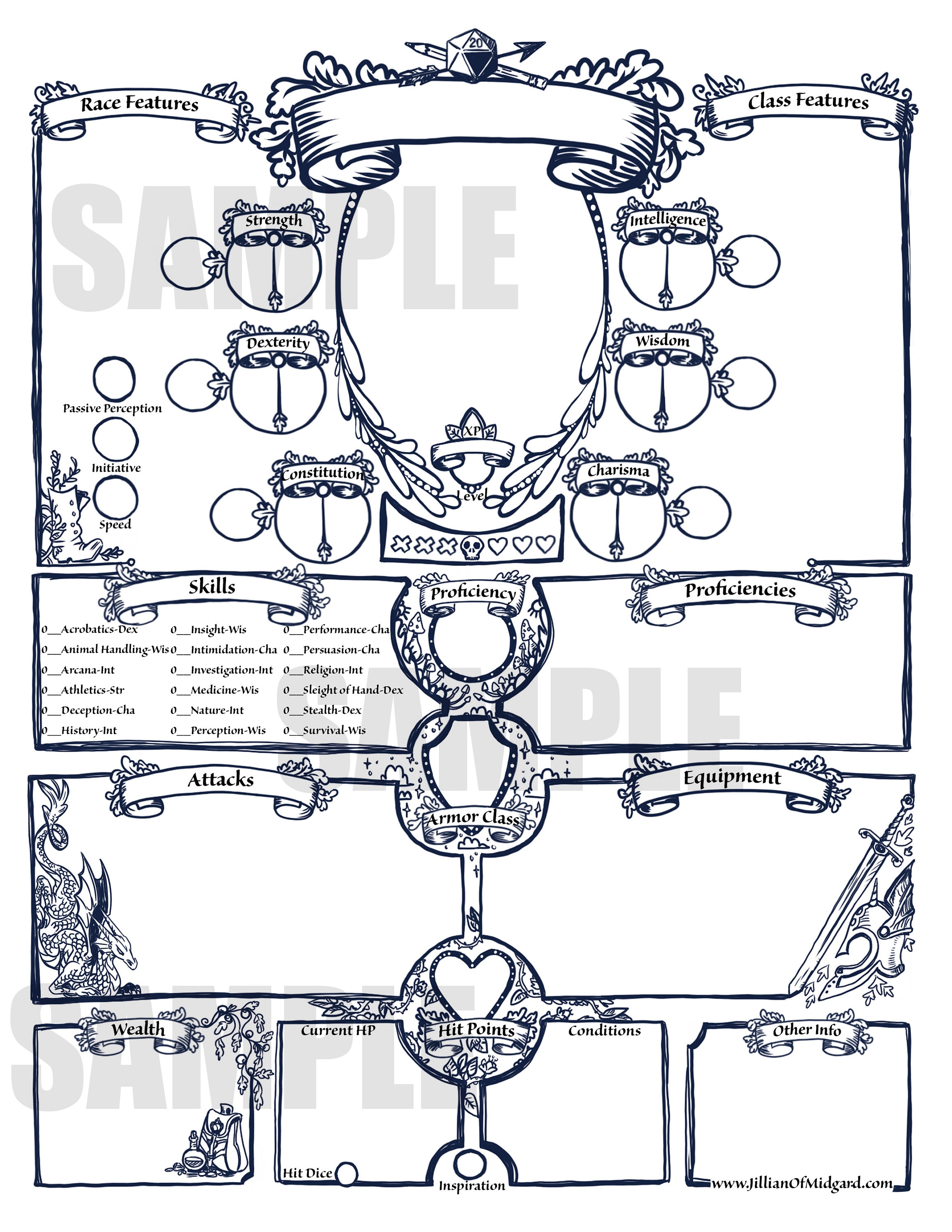 pdf printable dungeons dragons 5th ed character sheet bundle etsy