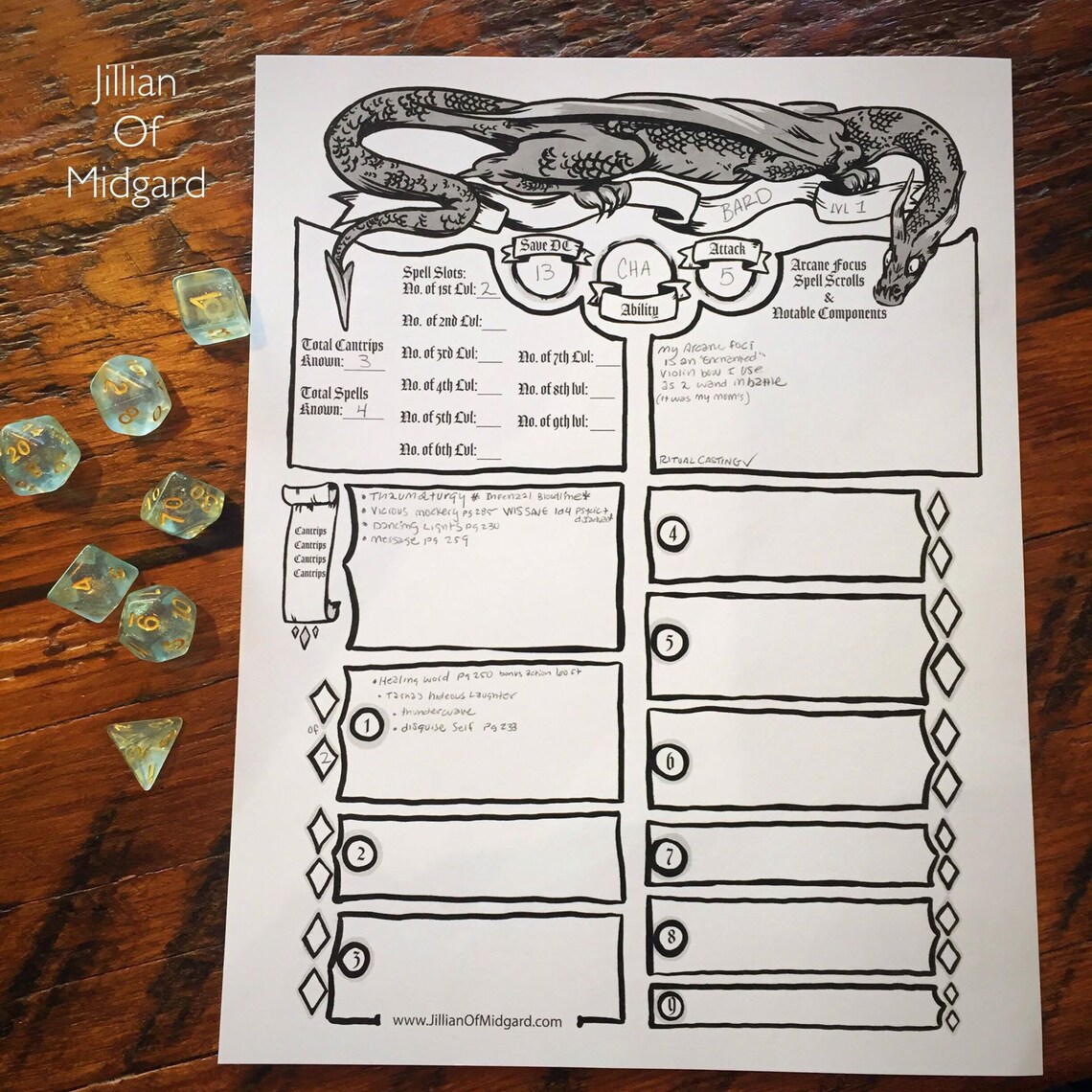 PDF Downloadable Jillian of Midgard Illustrated D&D 5th Ed - Etsy Canada