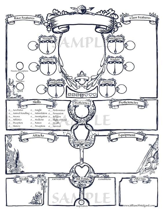 PDF printable Dungeons &amp; Dragons 5th ed Character Sheet bundle | Etsy