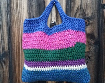 Chunky Crochet Market Bag, Colorful Crochet Tote, Chunky Crochet Shopping Bag, Crochet Striped Handbag, Crochet Gift Bag, Crochet Accessory