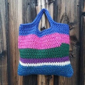 Chunky Crochet Market Bag, Colorful Crochet Tote, Chunky Crochet Shopping Bag, Crochet Striped Handbag, Crochet Gift Bag, Crochet Accessory