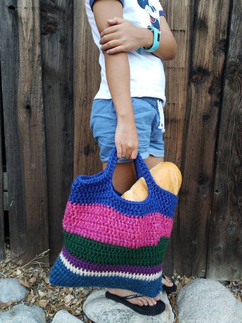 Chunky Crochet Market Bag Colorful Crochet Tote Chunky Etsy