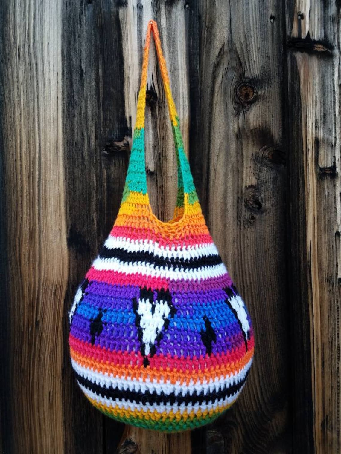 Geometric Pattern Crochet Rainbow Bag Heart Pattern Crochet Etsy