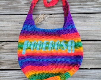 Poderosa Crochet Hobo Bag, Market Bag, Festival Summer Tote, Beach Bag, Latina Accessories, Crochet Gift, Rainbow Pride Accessories
