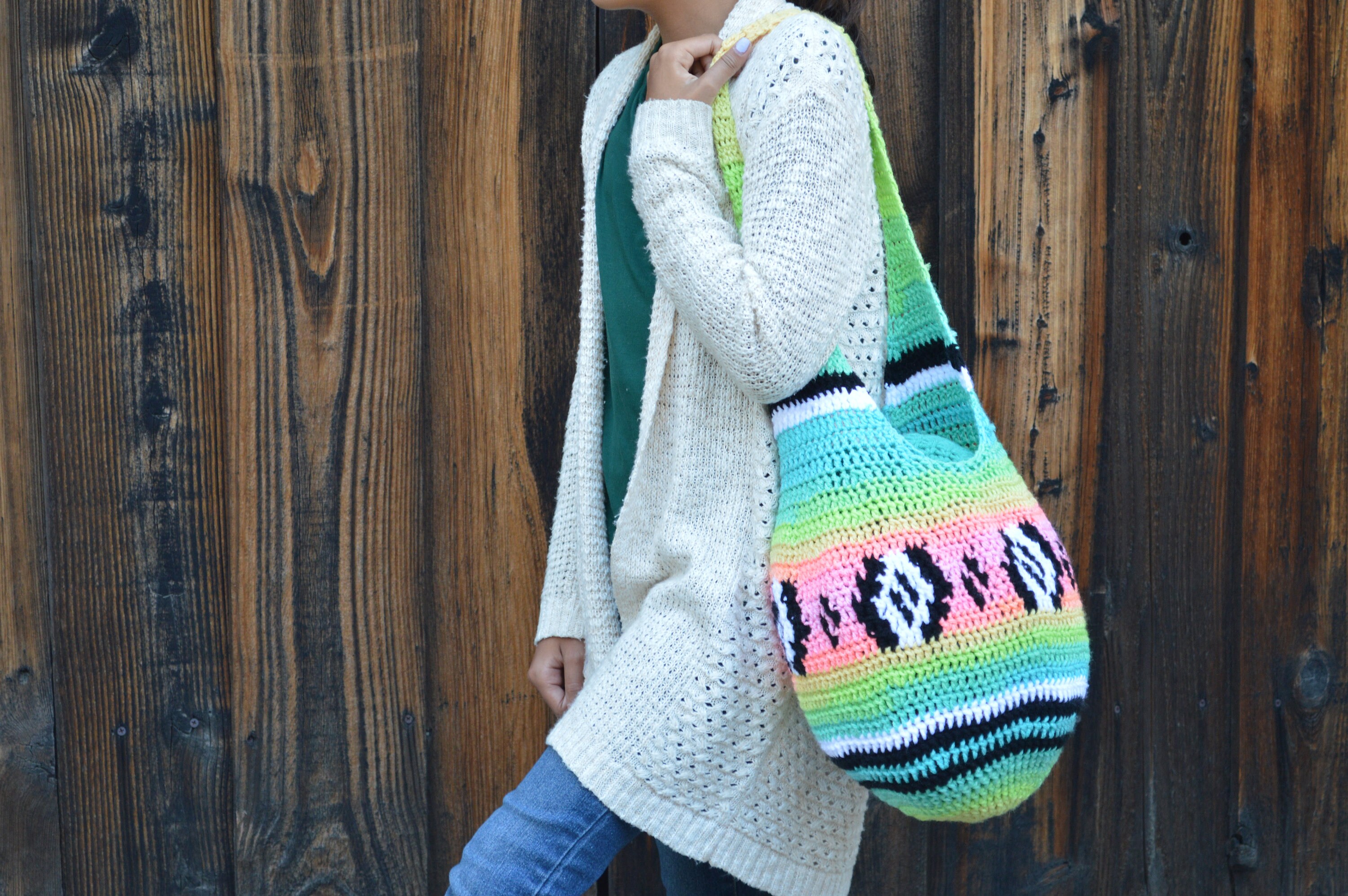 Geometric Print Crochet Bag Pastel Neon Rainbow Crochet Hobo - Etsy