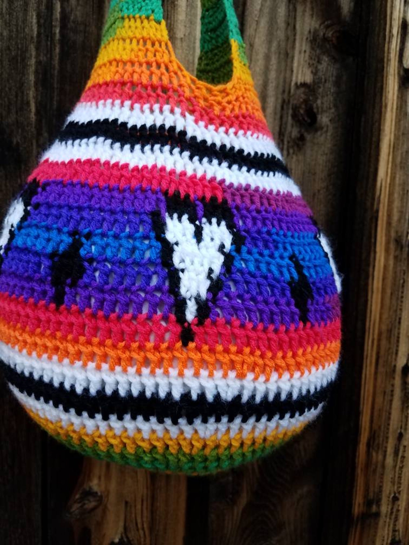 Geometric Pattern Crochet Rainbow Bag Heart Pattern Crochet Etsy