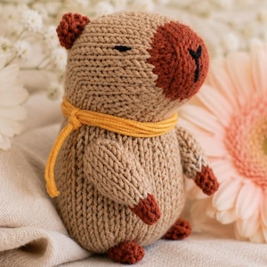 Mini Capybara Knitting Pattern, Capybara gift, Knitted Capybara Toy, Woodland Plush Animal Pattern, Easy Knit Toy PDF Download