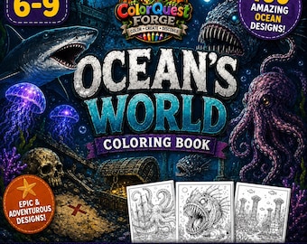 Ocean’s World Coloring Book Ages 6-9 | Sharks Sea Monsters & Deep Ocean Adventure Pages for Boys and Girls