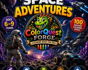 Space Adventure Coloring Book for Kids Ages 6-9, 100 Coloring Pages, Astronauts Aliens Robots and Galaxy Adventures