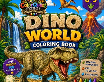 Dino World Coloring Book for Kids Ages 6-9: Realistic Dinosaurs, Jurassic Adventure Coloring Pages for Boys and Girls