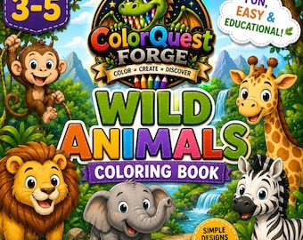 Wild Animals Coloring Book for Kids Ages 3-5 | Cute Safari Animals | Easy Educational Coloring Pages for Toddlers