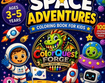 Space Adventure Coloring Book for Kids Ages 3-5, 100 Coloring Pages, Cute Astronauts Rockets Aliens and Space Fun