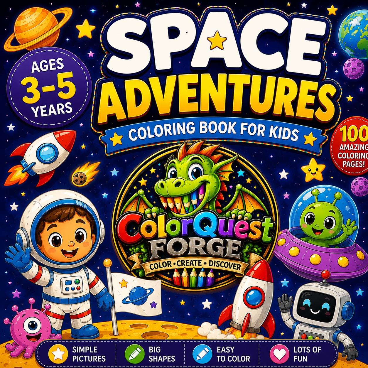 Libro para colorear de aventuras espaciales para niños de 3 a 5 años ...