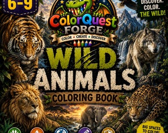 Wild Animals Coloring Book for Kids Ages 6-9 | Realistic Safari & Jungle Animals | Educational Adventure Coloring Book