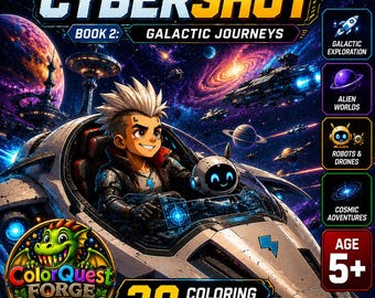 Cybershot Series — BOOK 2: Galactic Journeys | Sci-Fi Coloring Book for Kids 5+ | Printable PDF