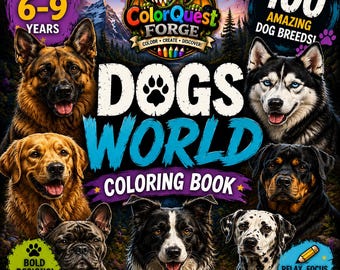 Dogs World Coloring Book for Kids Ages 6-9 | 100 Real Dog Breeds | Realistic Dog Coloring Pages | Printable PDF Download