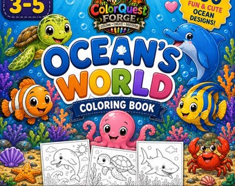 Ocean’s World Coloring Book Ages 3-5 | Cute Ocean Animals Pages | Easy Sea Creatures Activity Book for Toddlers