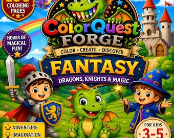 Fantasy Coloring Book for Kids Ages 3-5 | 100 Cute Dragons, Knights & Magic Coloring Pages PDF