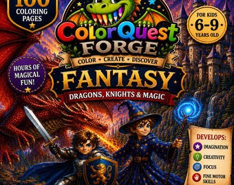 Fantasy Coloring Book for Kids Ages 6-9 | 100 Epic Dragons, Knights & Magic Coloring Pages PDF