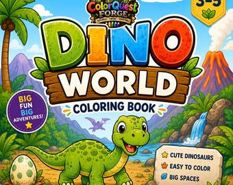 Dino World Coloring Book for Kids Ages 3-5: Cute Dinosaurs, Easy Coloring Pages, Big Simple Spaces, Fun Preschool Activity Book