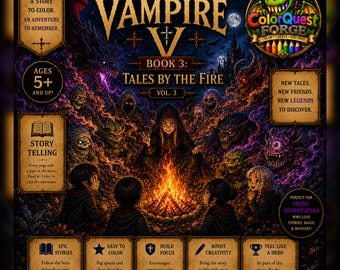 Vampire V Series — BOOK 4: The Monster Hunter | Fantasy Coloring Book for Kids 5+ | Printable PDF