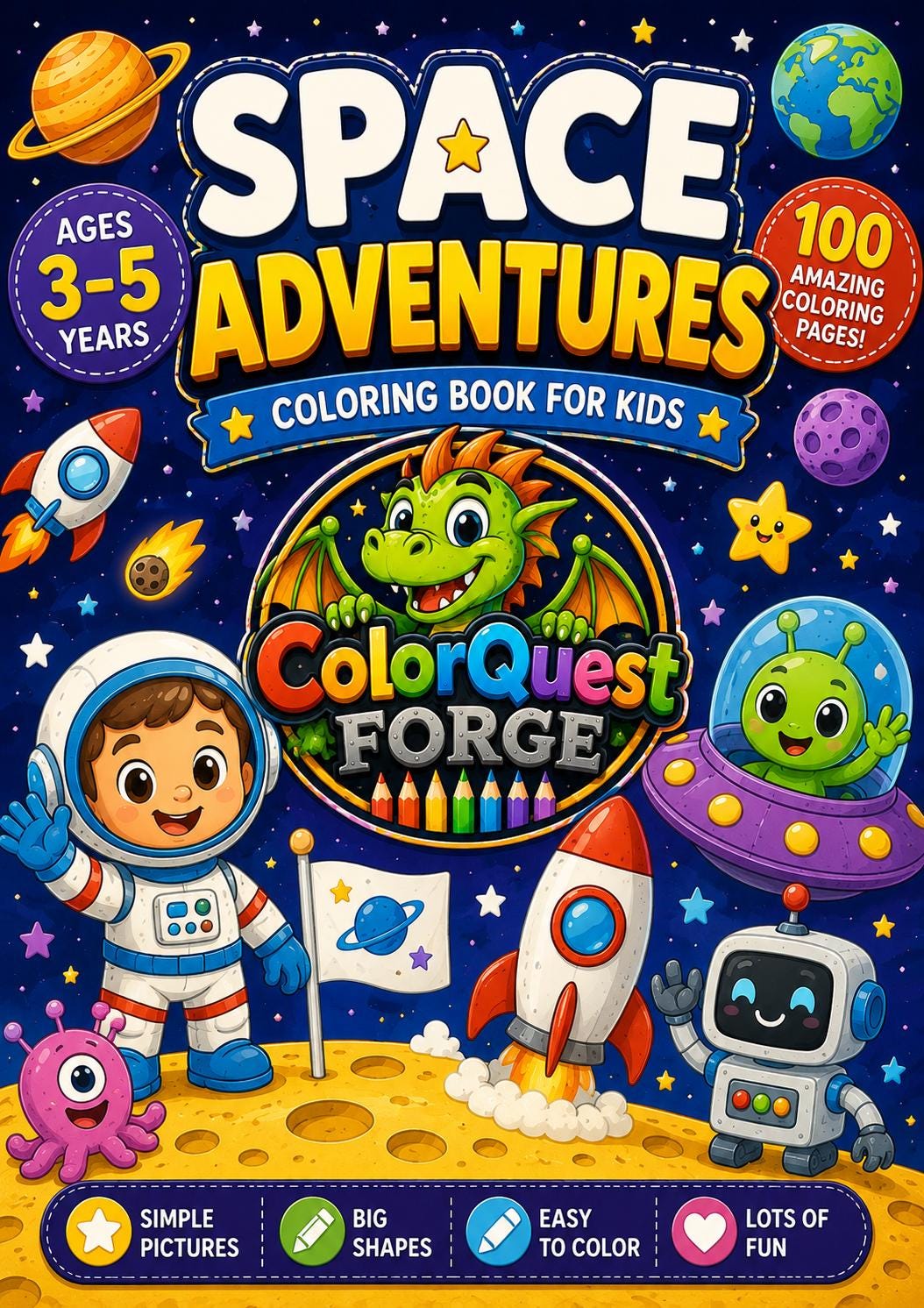 Libro para colorear de aventuras espaciales para niños de 3 a 5 años ...