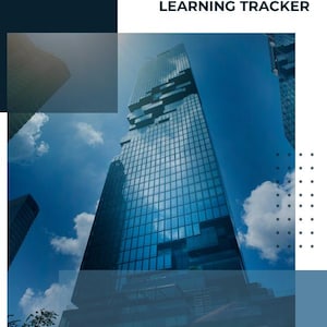 May include: A blue and white graphic with the text "DEVOPS LEARNING TRACKER" and "YOUR STEP BY STEP ROADMAP TO BECOMING A DEVOPS ENGINEER." The background features a tall, modern skyscraper against a blue sky.