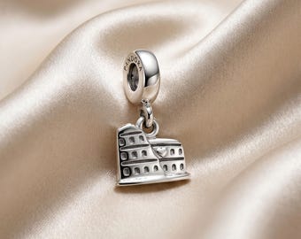 S925 Sterling Silver Colosseum Charm, Italy Landmark Pendant, Compatible with Pandora Bracelets
