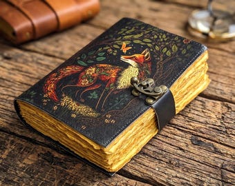 Fuchs Lederbuch – Woodland Magic Büttenpapier, leeres Zauberbuch, antikes Tagebuch