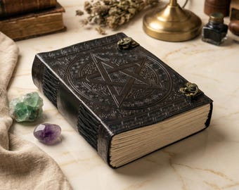Großes Pentagramm Lederbuch, 600 Seiten, Buch der Schatten, Grimoire Zauberbuch